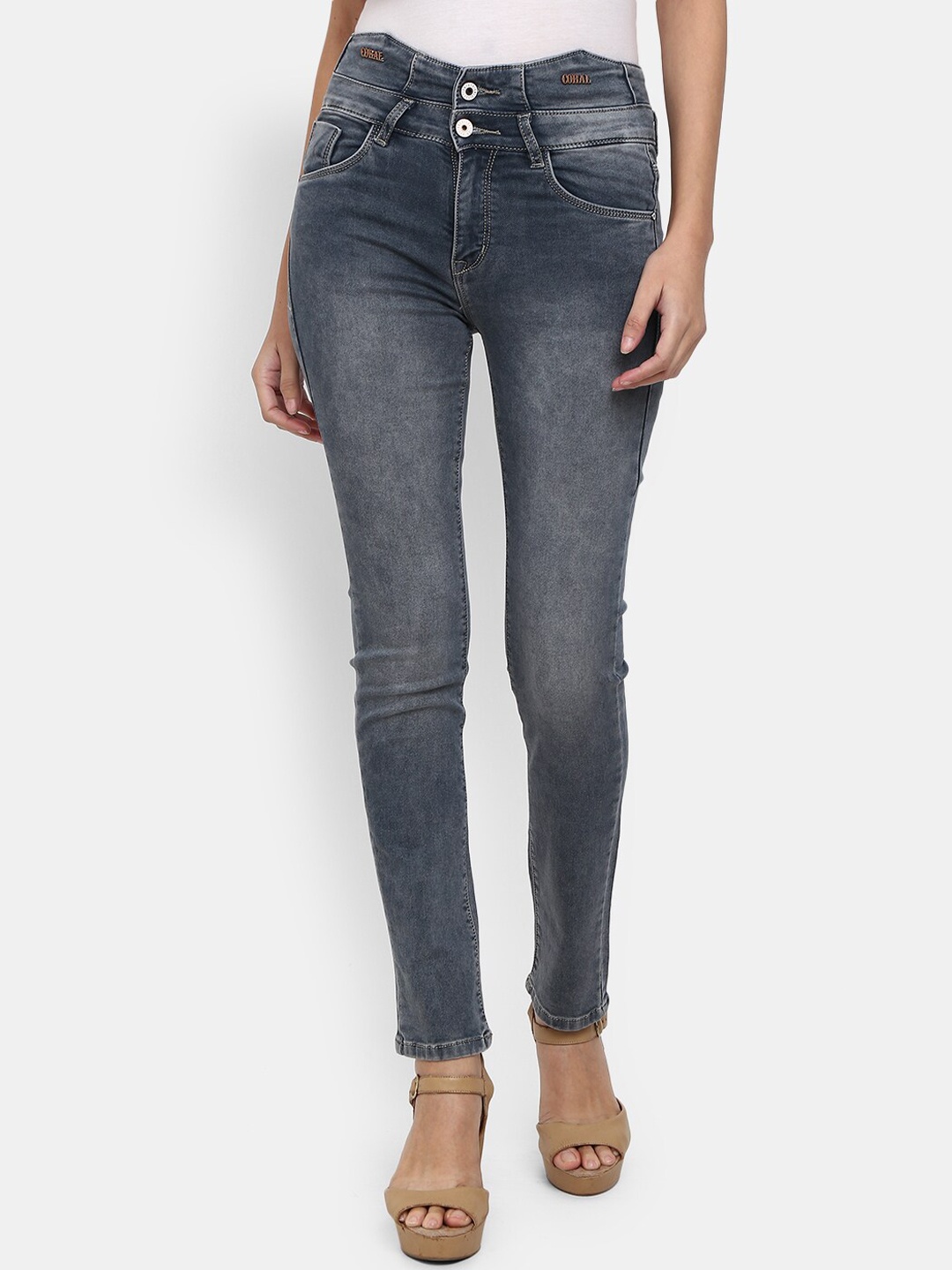 

V-Mart Women Grey High-Rise Low Distress Heavy Fade Stretchable Jeans