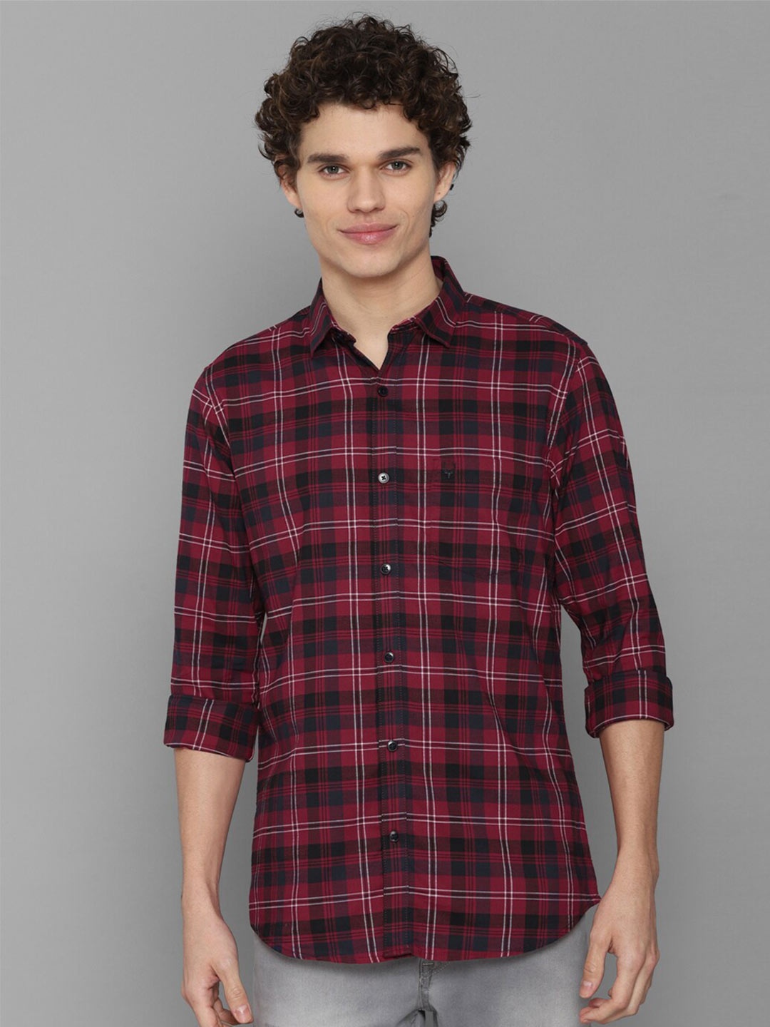 

Allen Solly Men Maroon Slim Fit Tartan Checks Checked Casual Shirt