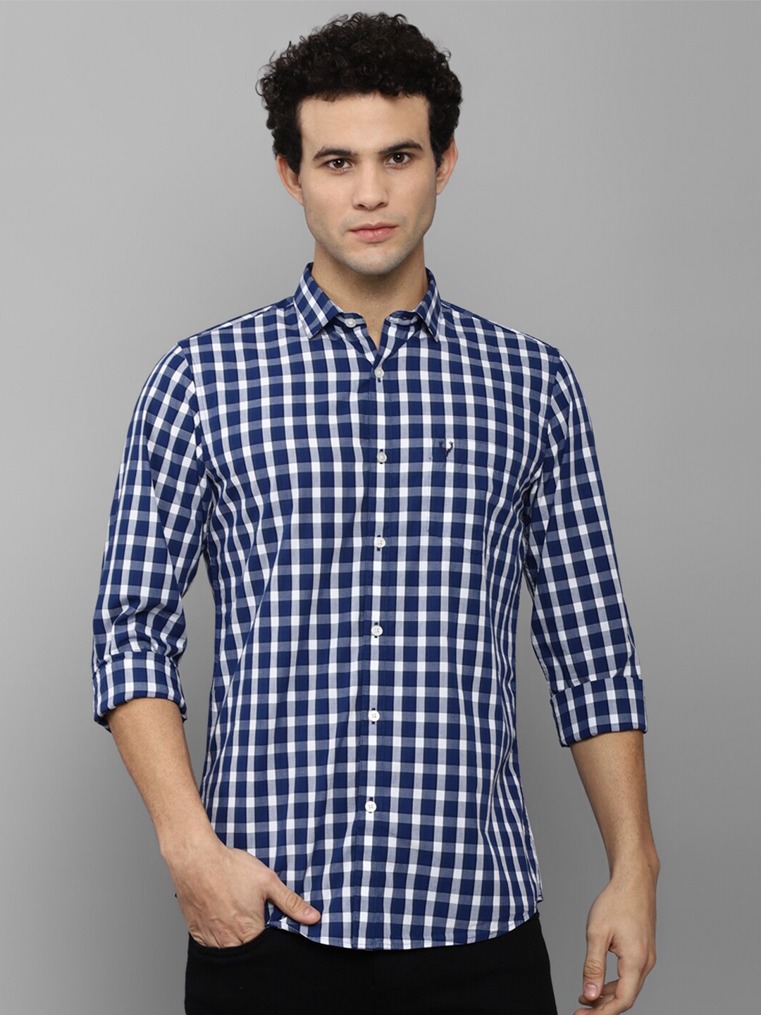 

Allen Solly Men Blue Slim Fit Gingham Checks Checked Pure Cotton Casual Shirt