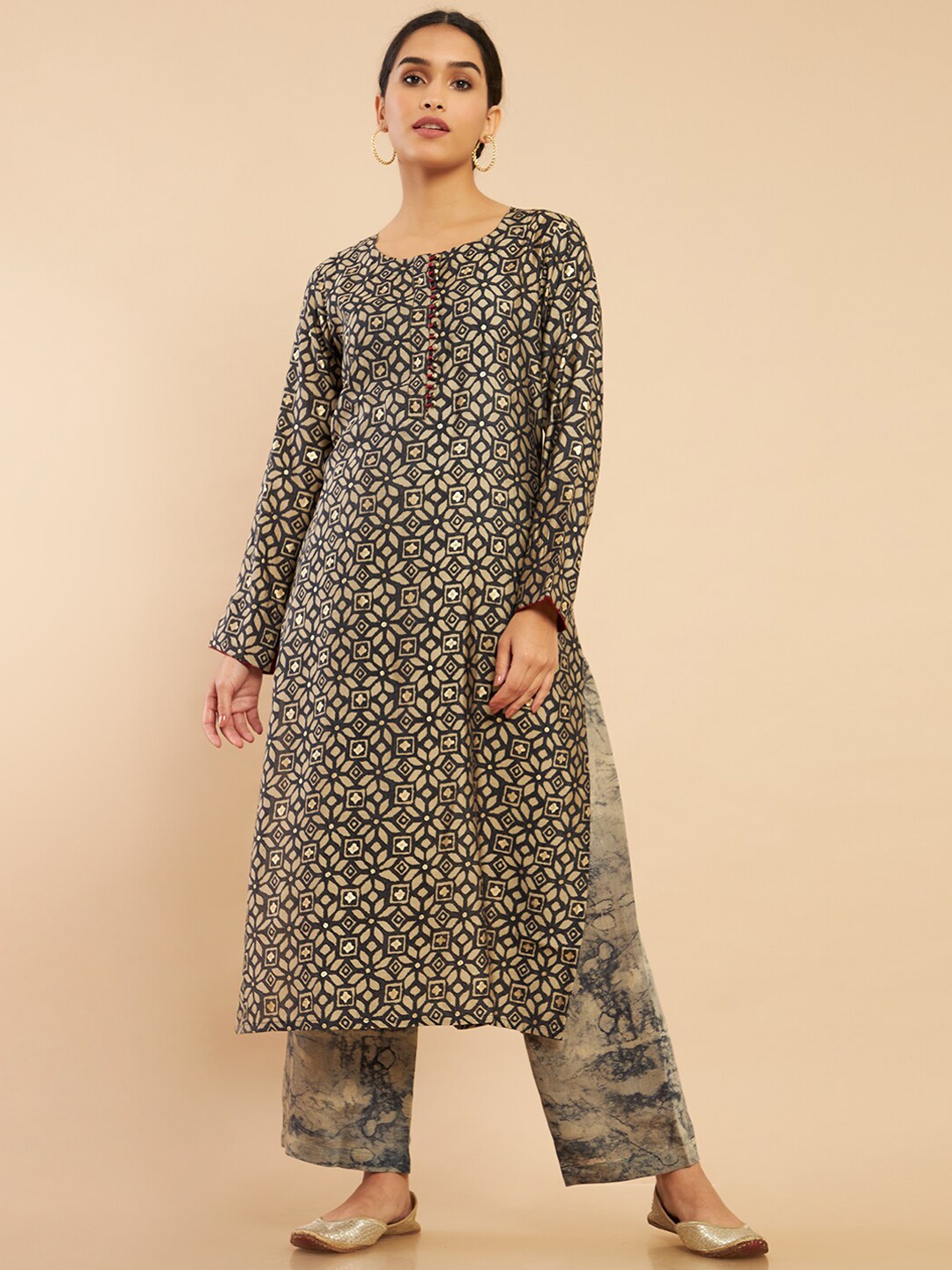 

Soch Women Beige Printed Kurta with Trousers