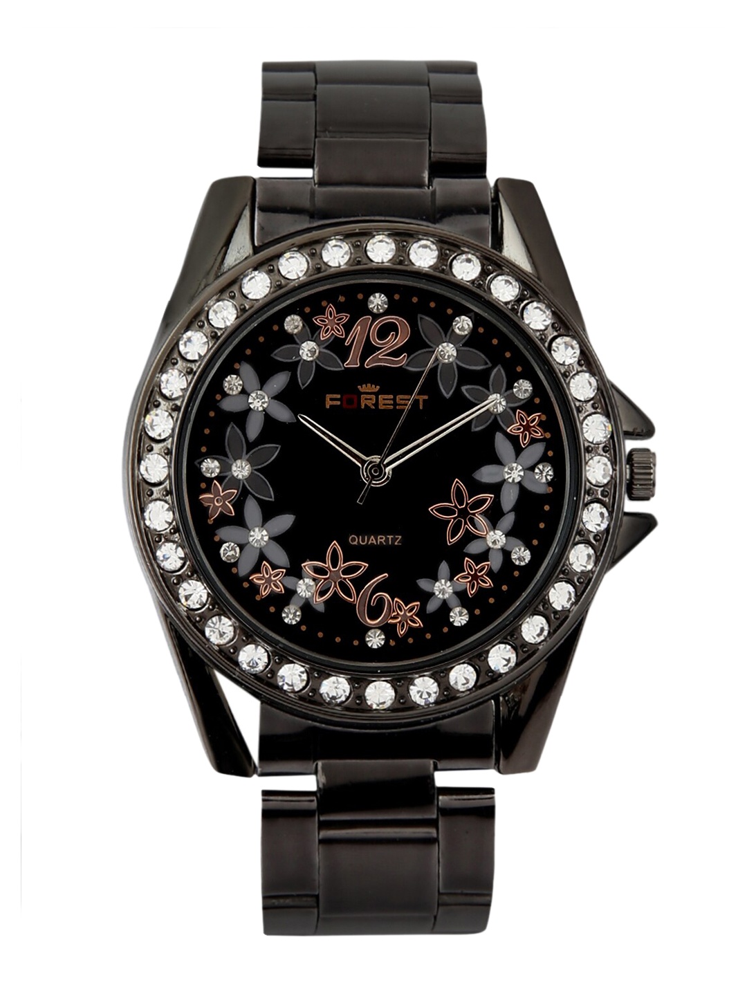 

Hobforestessentials Women Black Embellished Dial & Black Bracelet Style Straps Analogue Watch FR22-20834F01-BK-BLACK