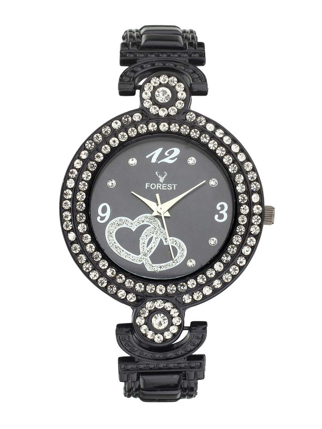

Hobforestessentials Women Black Embellished Dial & Black Bracelet Style Straps Analogue Watch FR22-238-BK