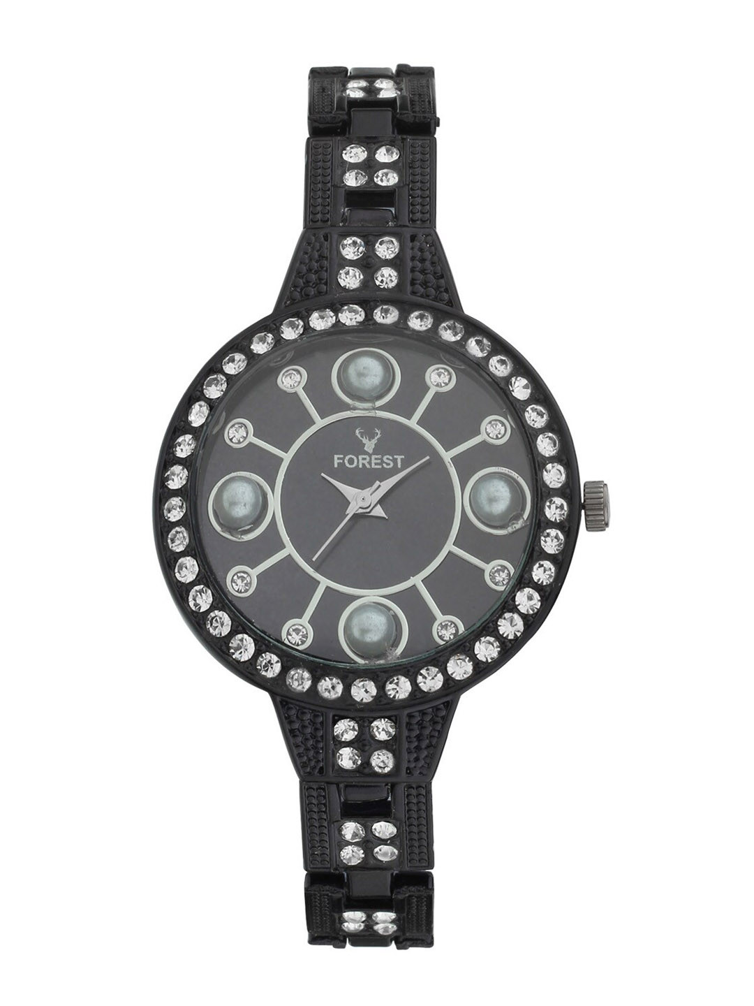

Hobforestessentials Women Black Embellished Dial & Black Straps Analogue Watch FR22-237-BK