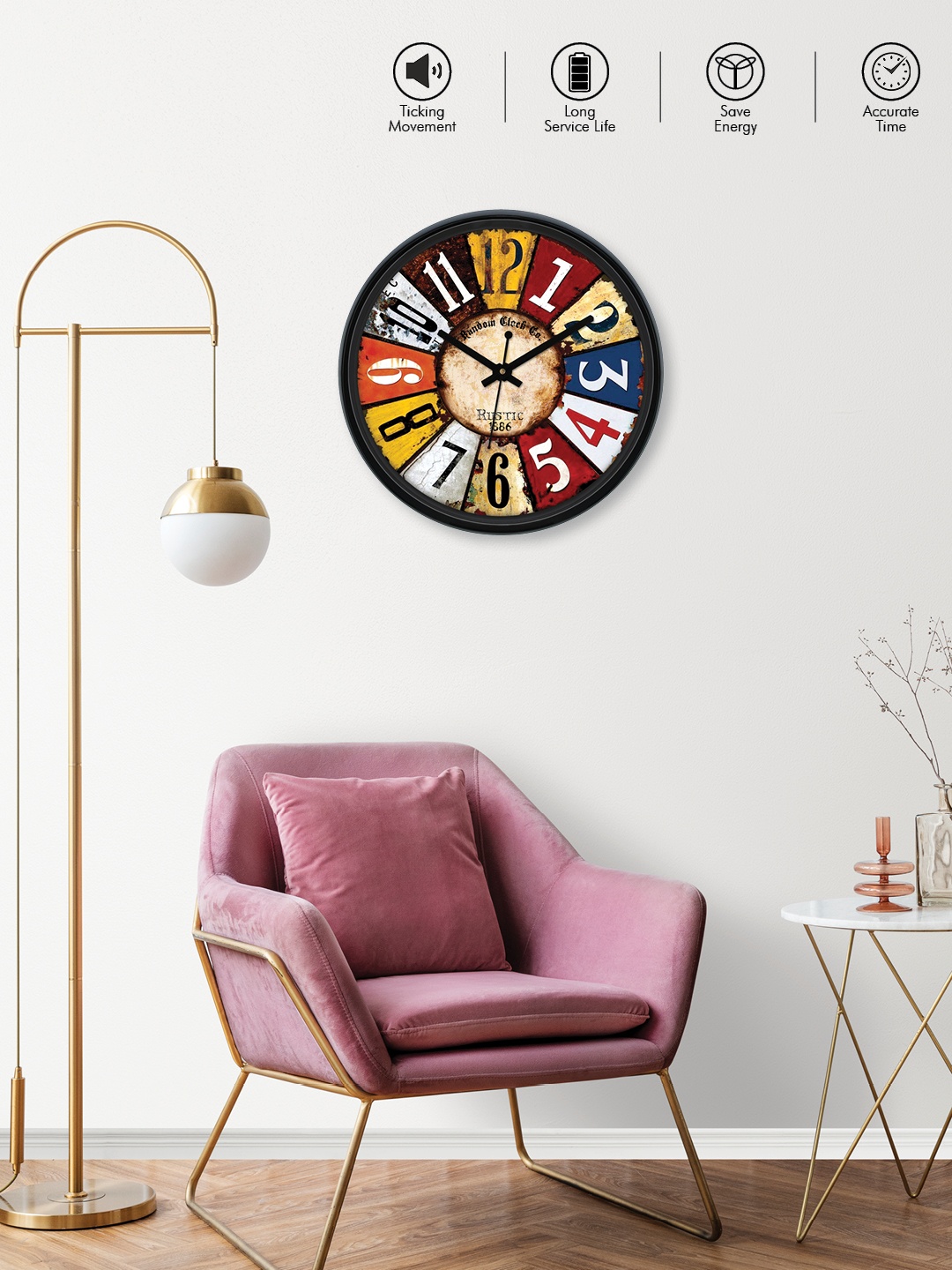 

RANDOM Multicoloured Round Analogue Wall Clock, Multi