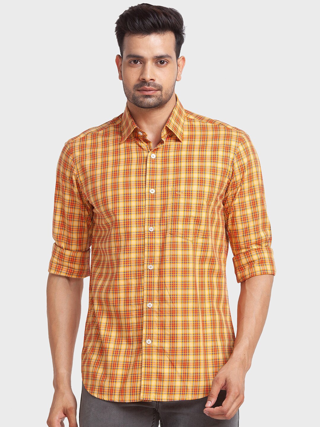 

ColorPlus Men Yellow Tailored Fit Checked Casual Shirt
