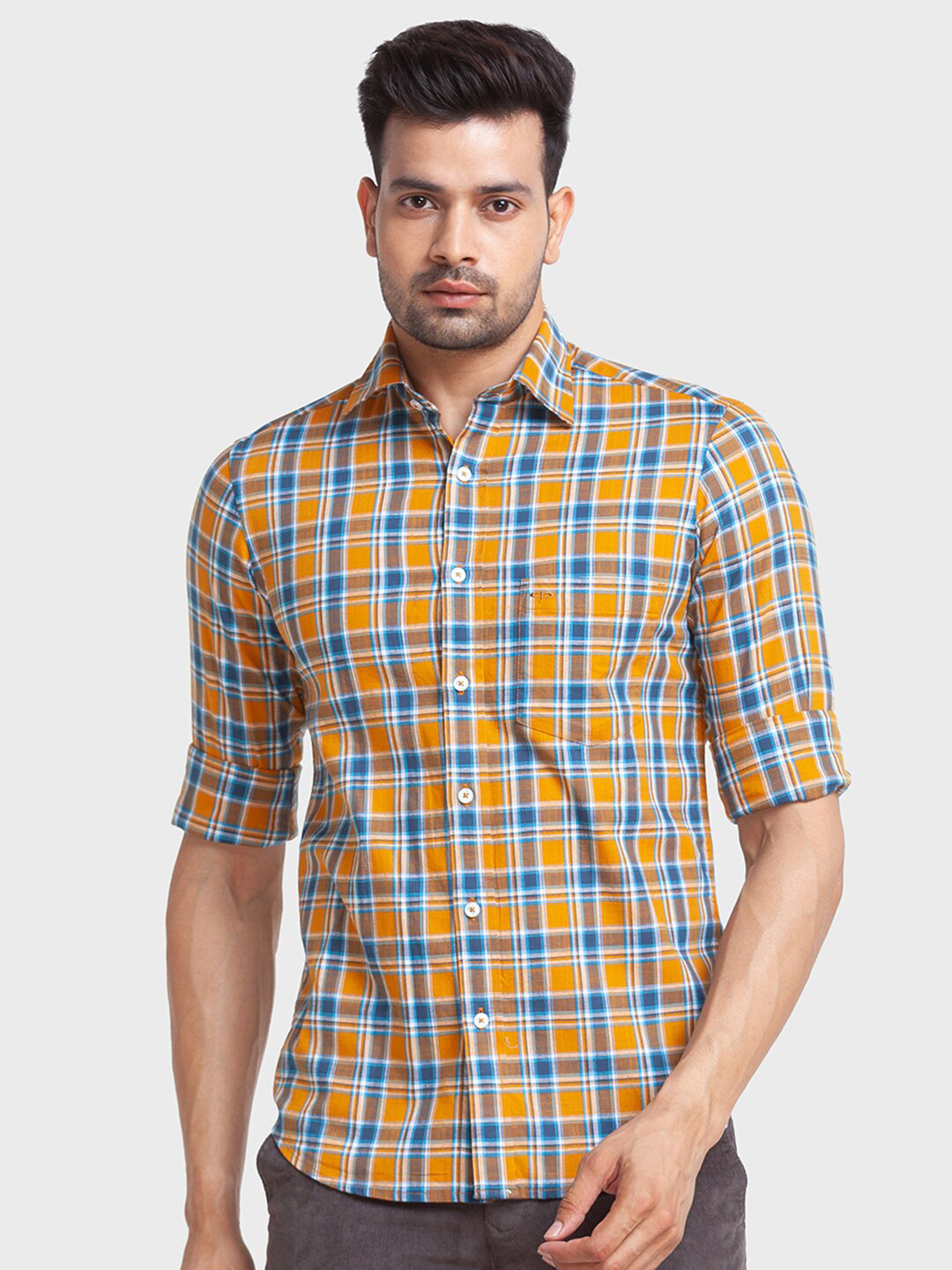 

ColorPlus Men Yellow & Blue Tartan Checked Casual Shirt