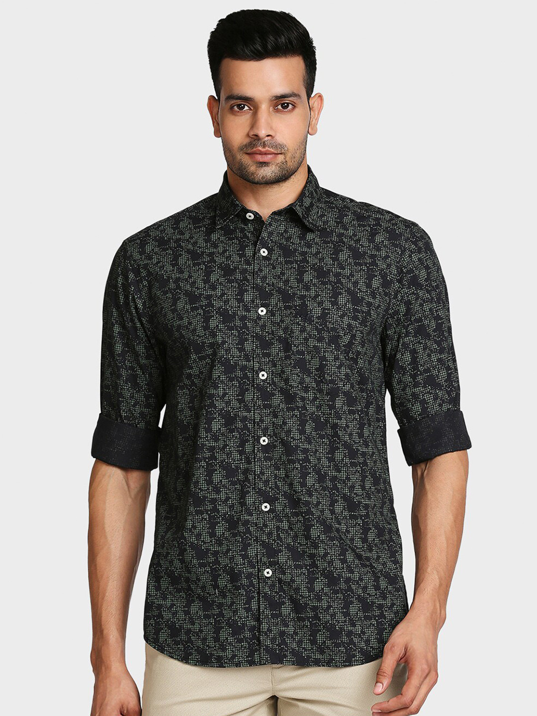 

ColorPlus Men Green Tailored Fit Printed Casual Cotton Shirt