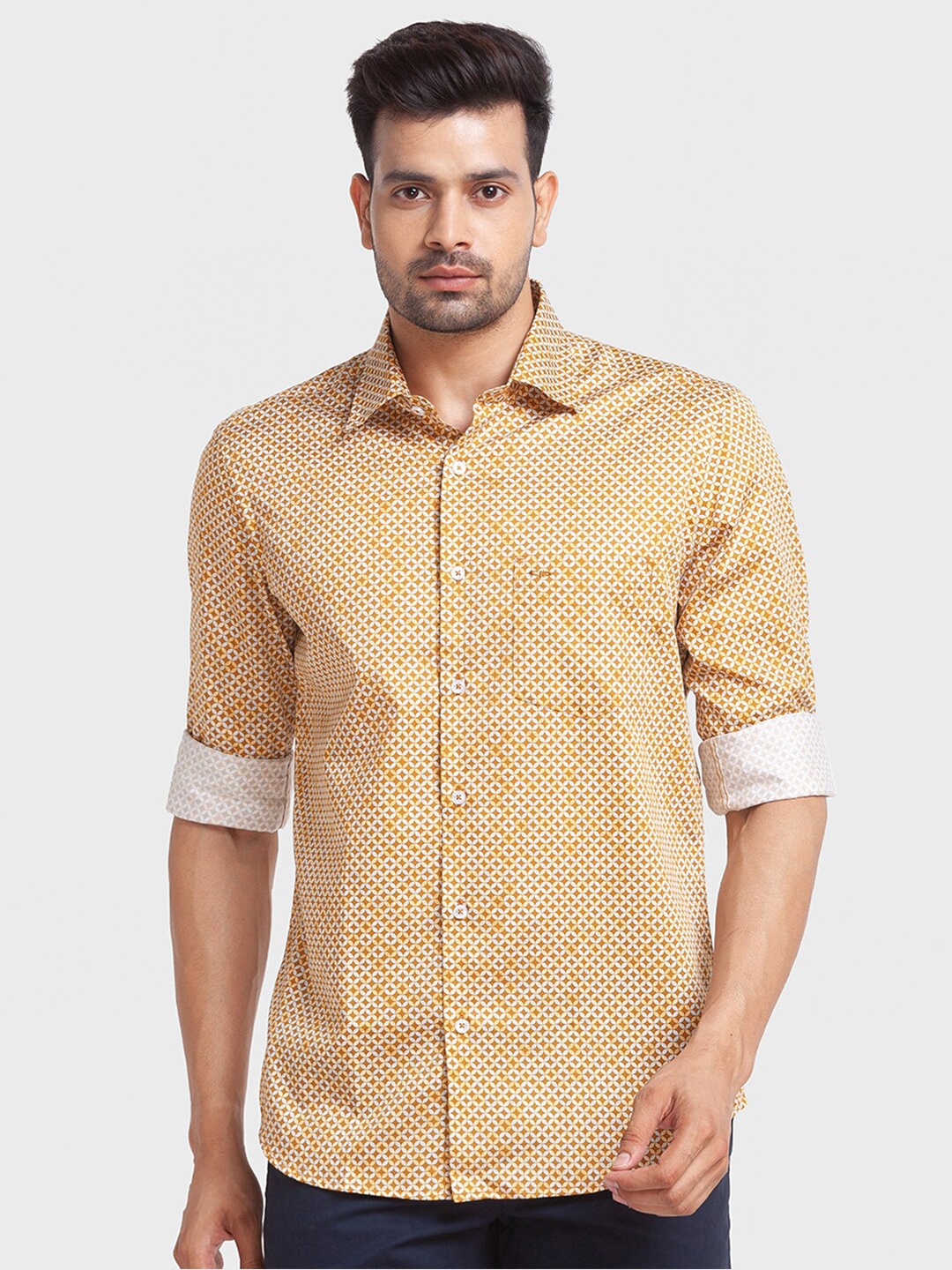 

ColorPlus Men Yellow Tailored Fit Printed Casual Shirt