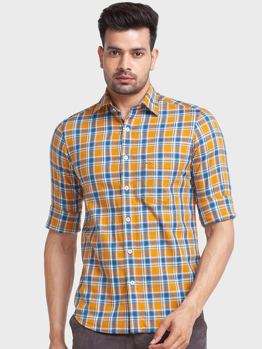 

ColorPlus Men Yellow Tailored Fit Tartan Checked Casual Shirt