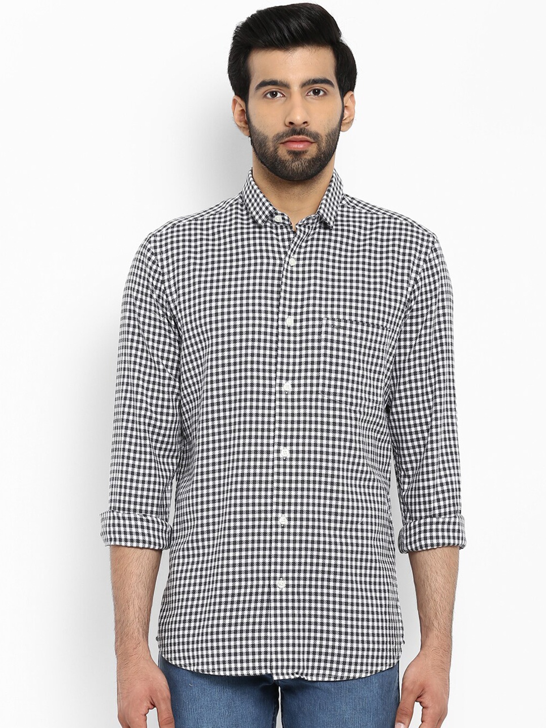 

ColorPlus Men Grey Grid Tattersall Checked Cotton Tailored Fit Casual Shirt