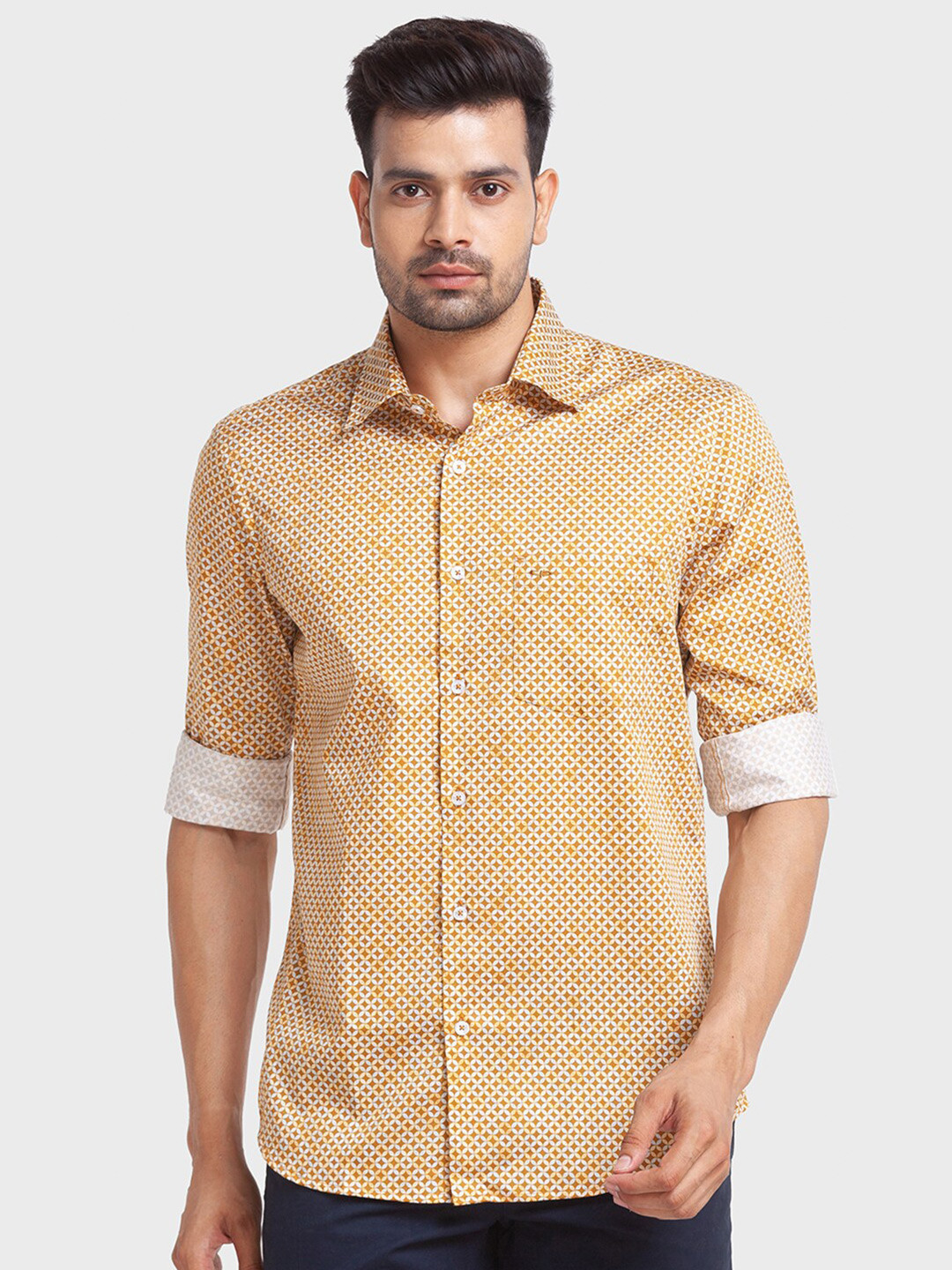 

ColorPlus Men Yellow Tailored Fit Printed Casual Shirt