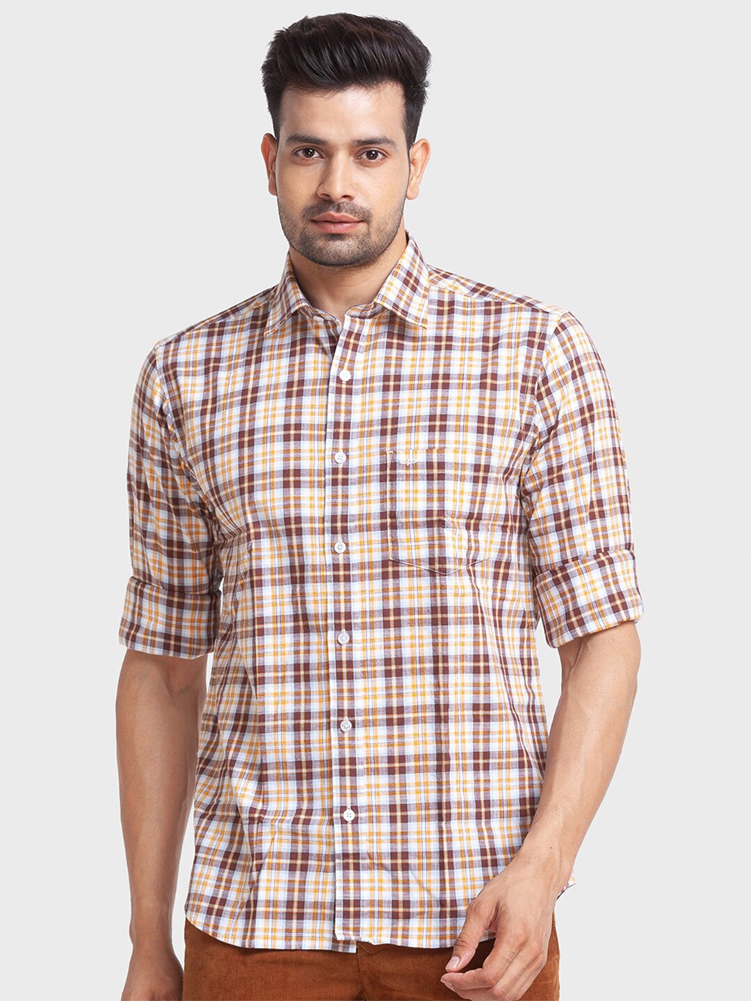 

ColorPlus Men Brown Tailored Fit Tartan Checks Checked Casual Shirt