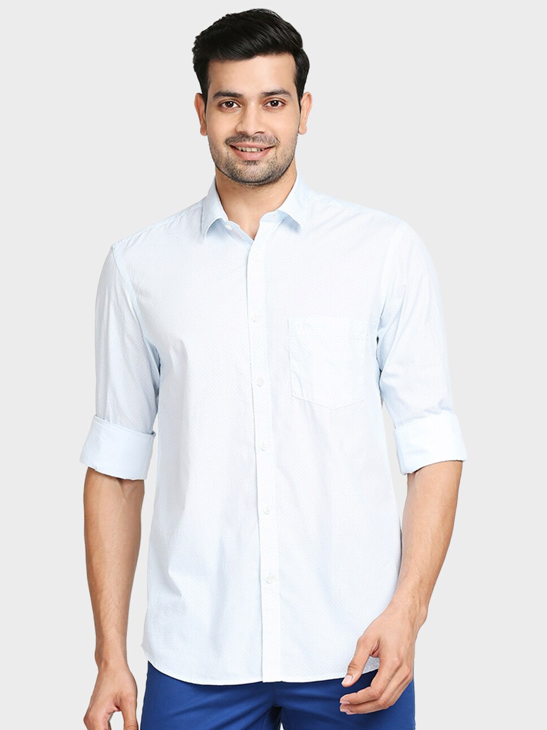 

ColorPlus Men Blue Tailored Fit Printed Casual Shirt