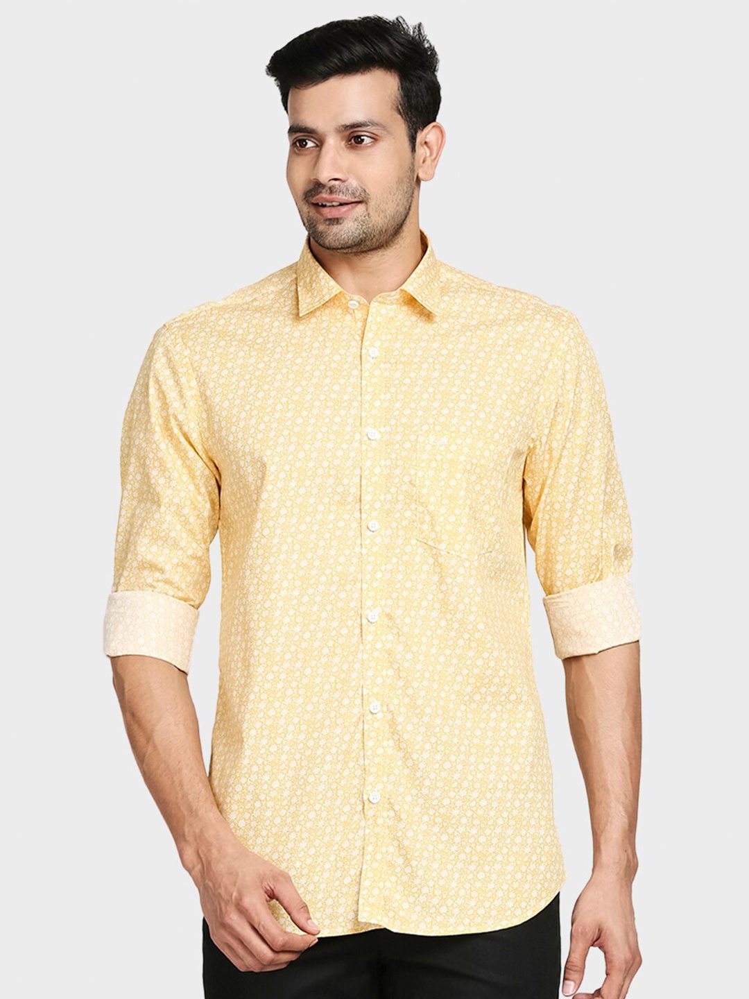 

ColorPlus Men Yellow Tailored Fit Floral Printed Casual Shirt