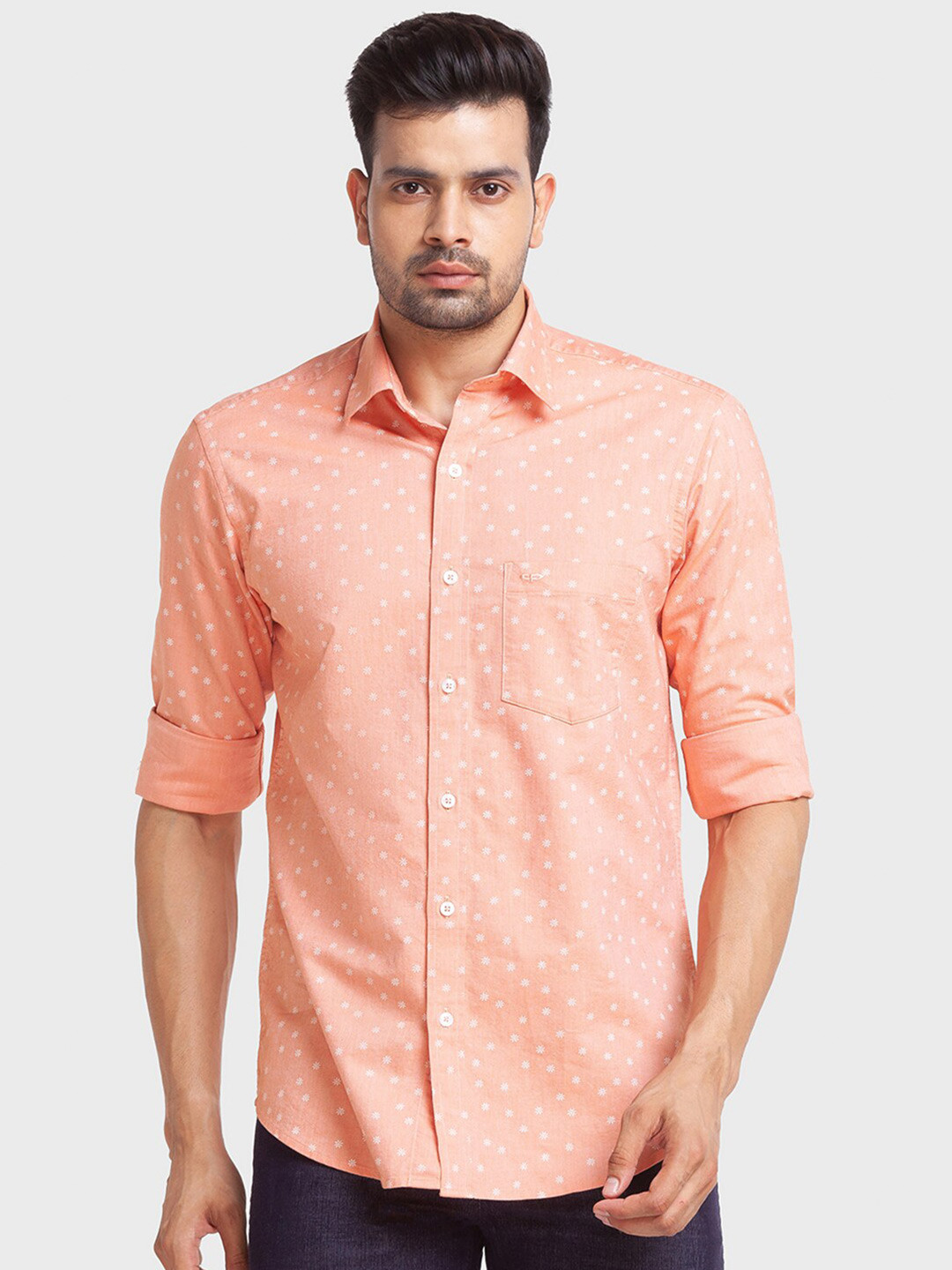 

ColorPlus Men Orange Tailored Fit Floral Printed Casual Shirt
