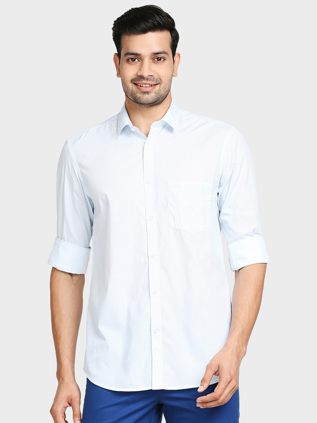 

ColorPlus Men Blue Tailored Fit Printed Casual Shirt