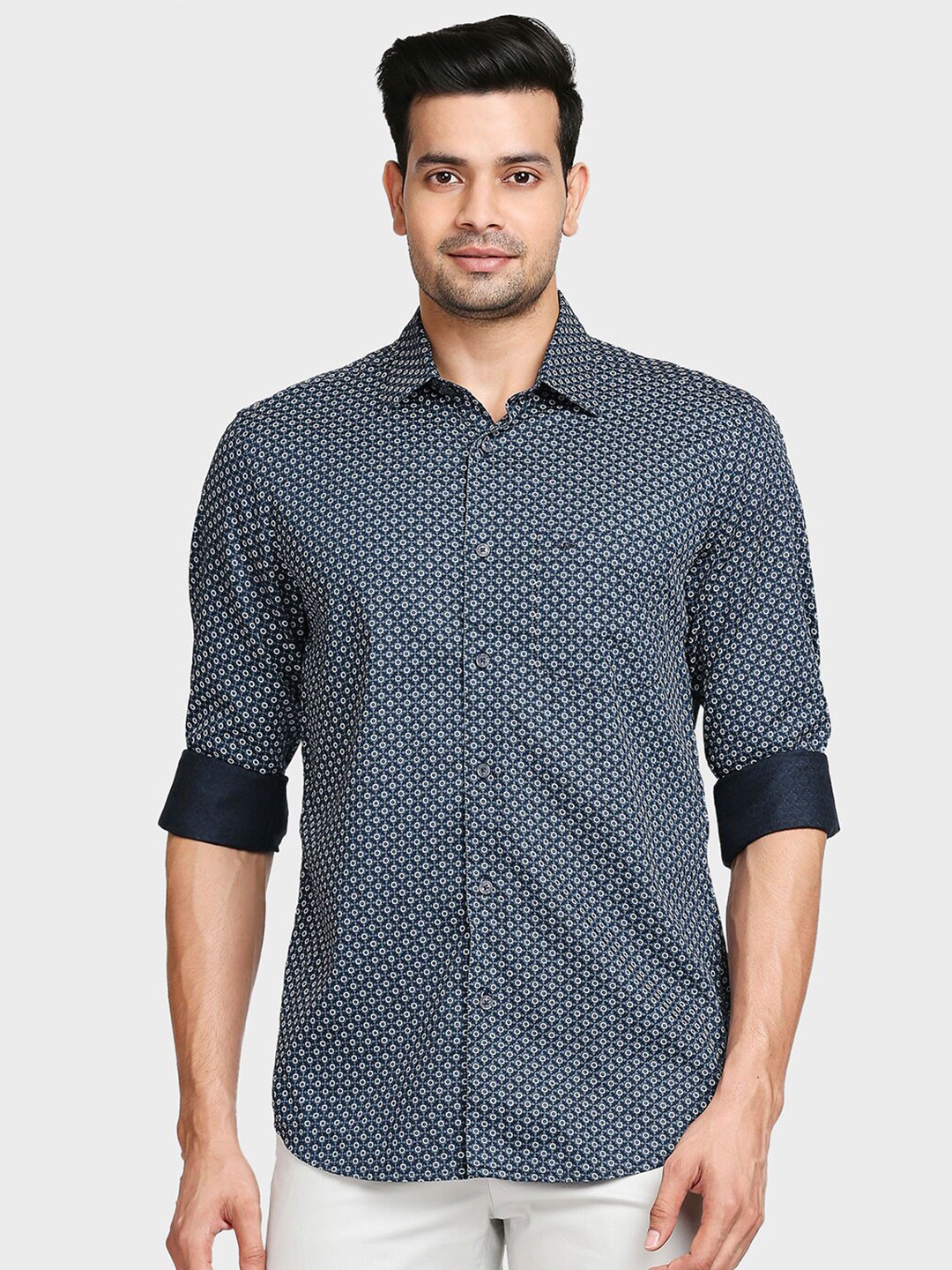 

ColorPlus Men Blue Tailored Fit Printed Casual Shirt