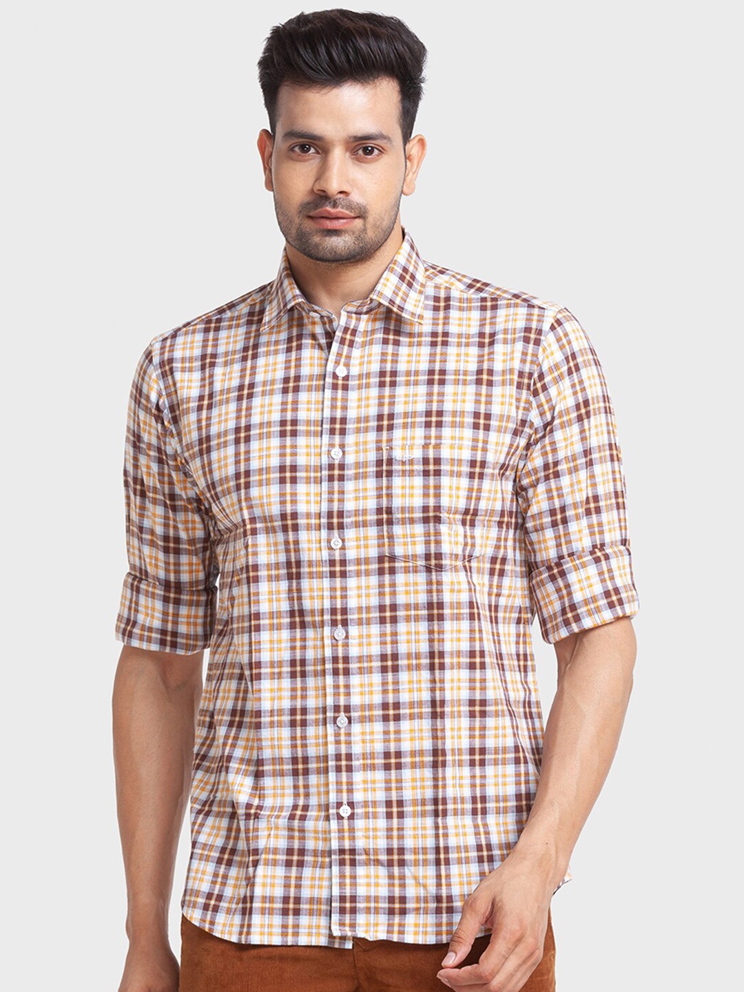 

ColorPlus Men Brown Tailored Fit Tartan Checks Checked Casual Shirt