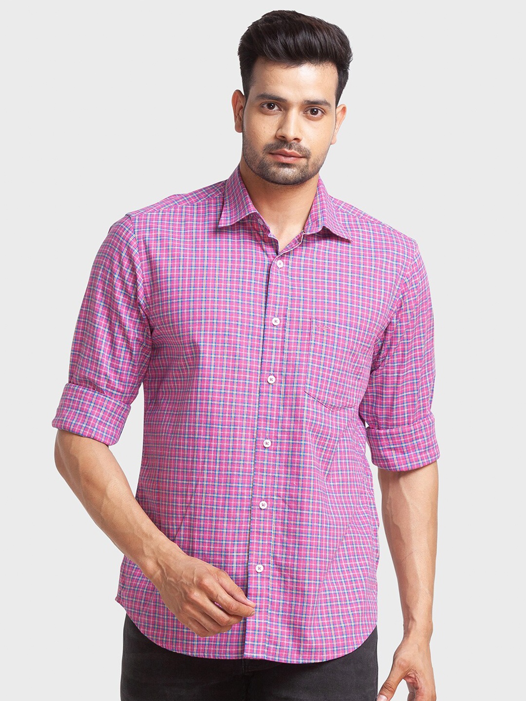 

ColorPlus Men Red Tailored Fit Checked Casual Shirt