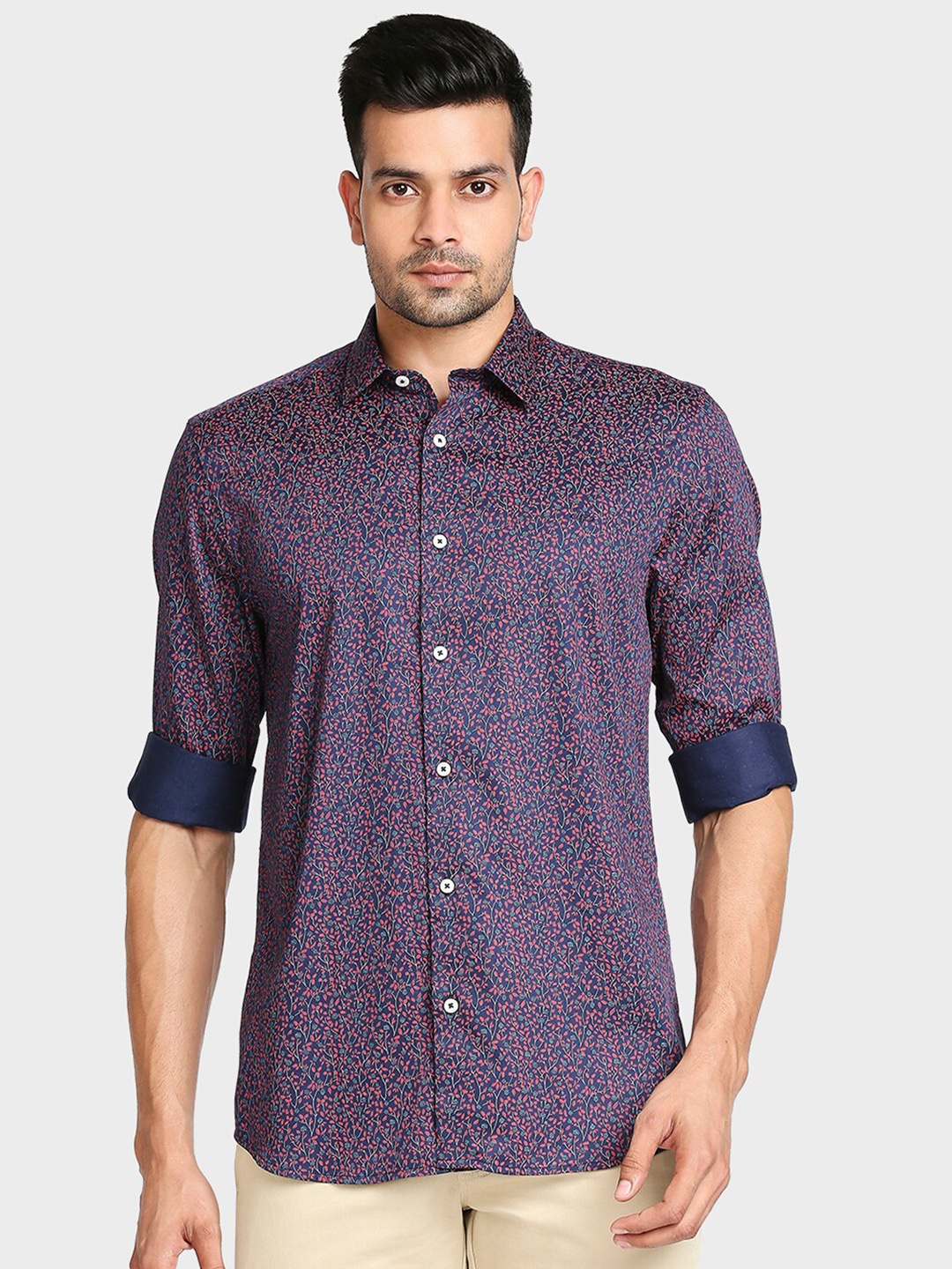 

ColorPlus Men Blue Tailored Fit Floral Printed Casual Shirt
