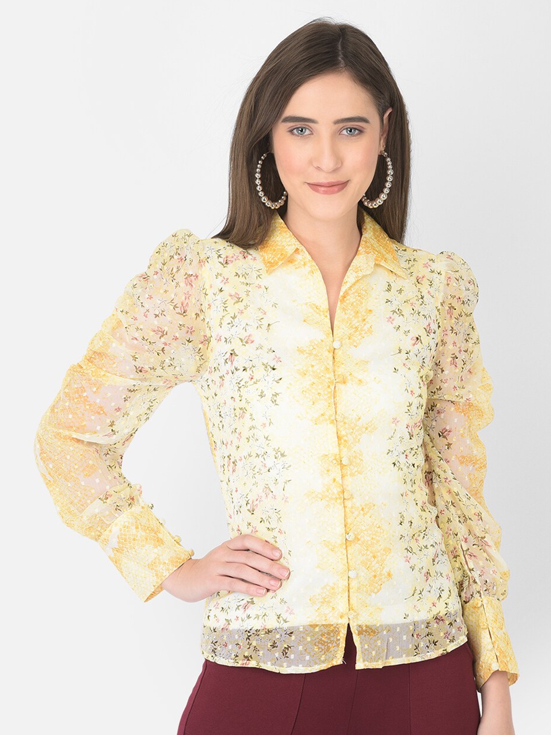 

Latin Quarters Yellow Floral Print Bohemian Shirt Style Top