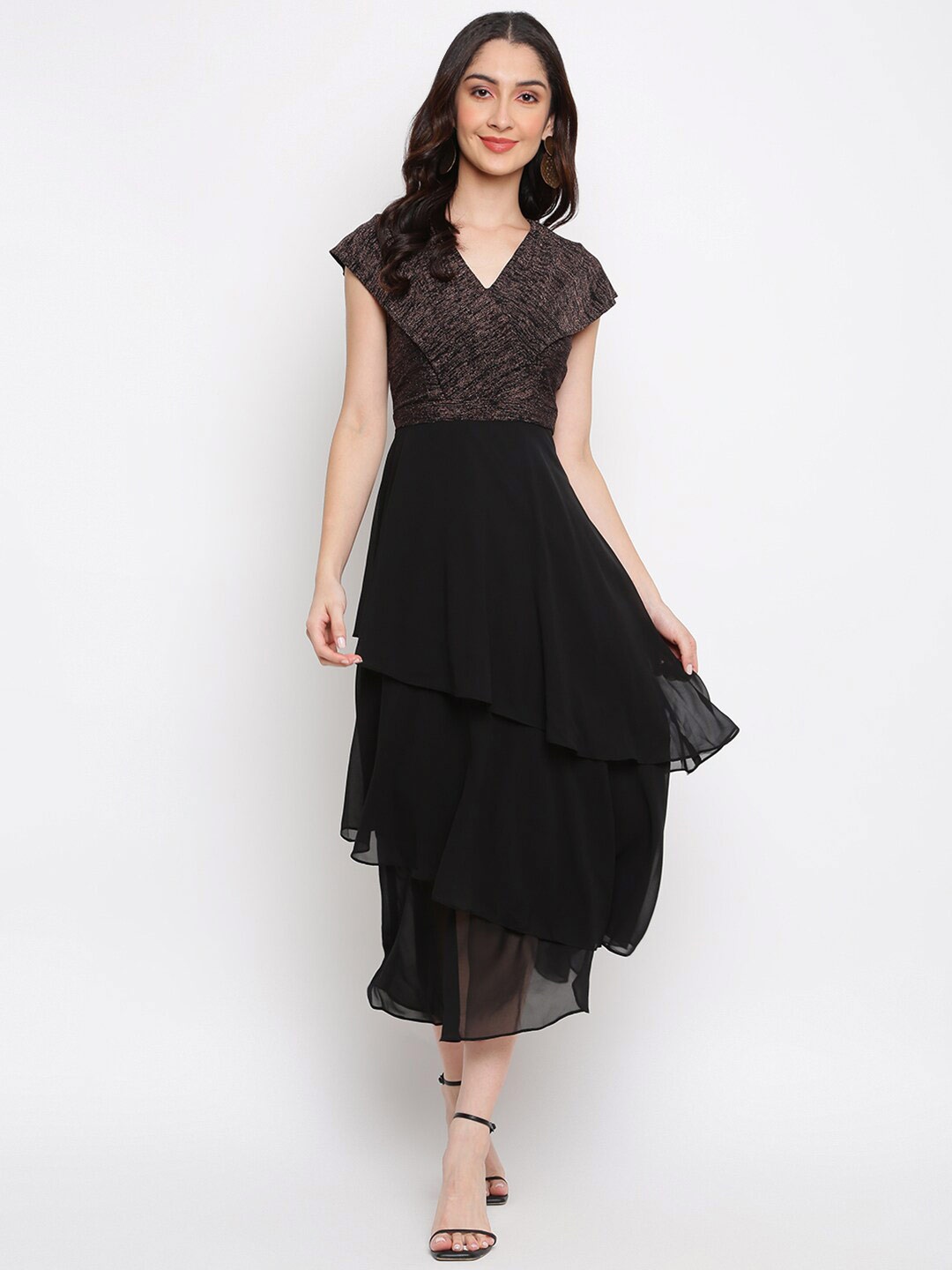 

Latin Quarters Women Black Layered Midi Dress