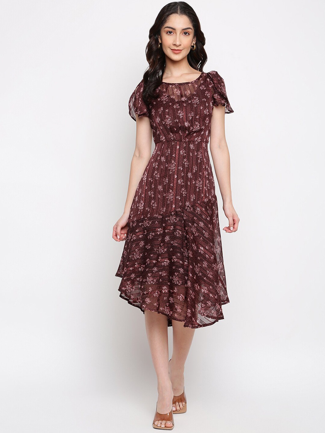 

Latin Quarters Women Maroon Floral Layered Dress