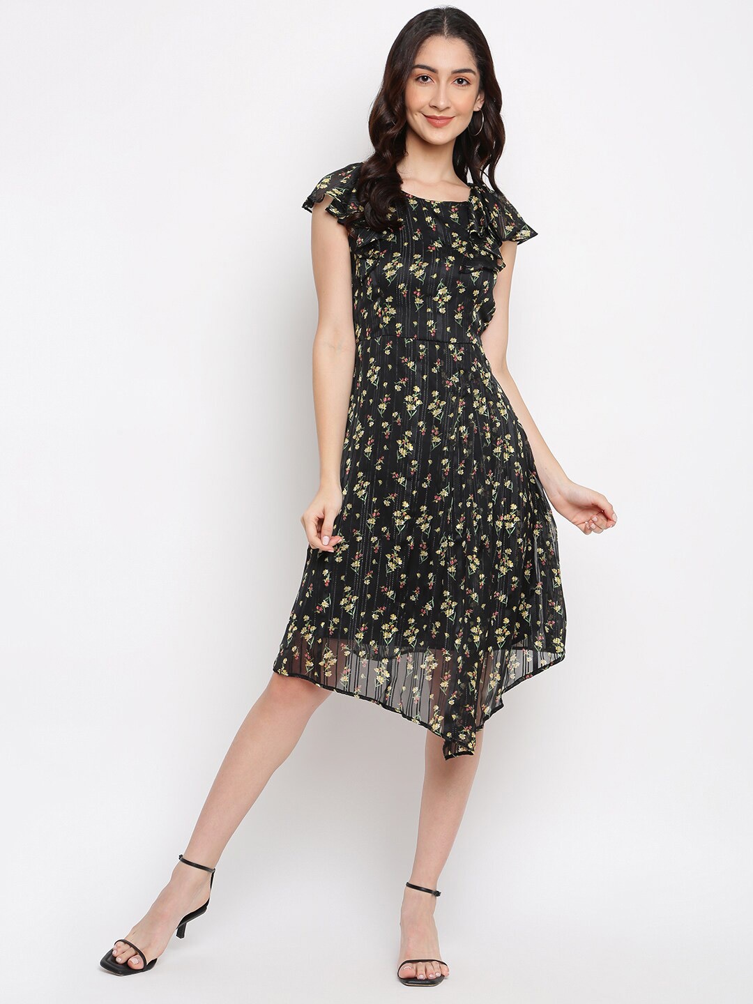 

Latin Quarters Black Floral A-Line Dress
