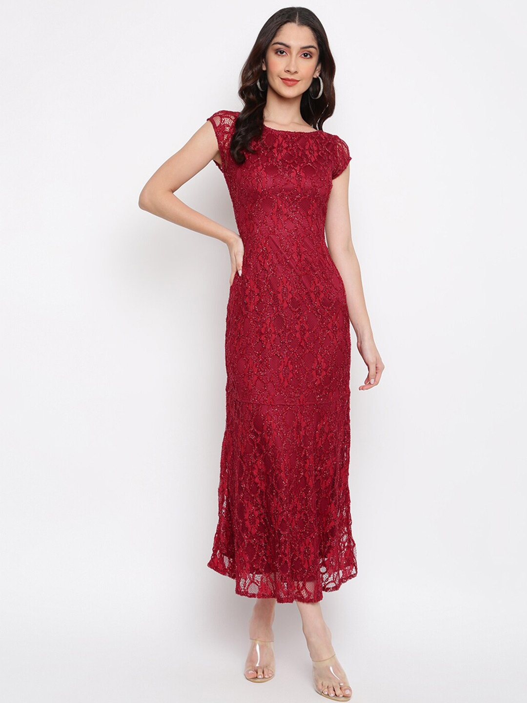 

Latin Quarters Maroon Self Design Bodycon Maxi Dress