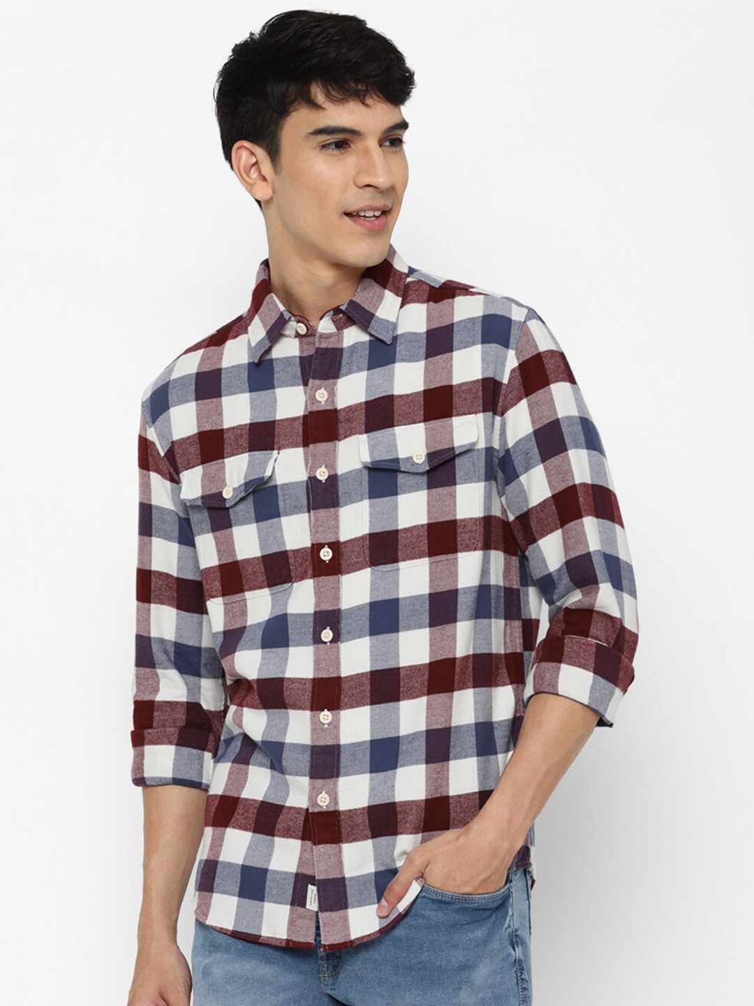 

AMERICAN EAGLE OUTFITTERS Men Burgundy Buffalo Checks Casual Shirt