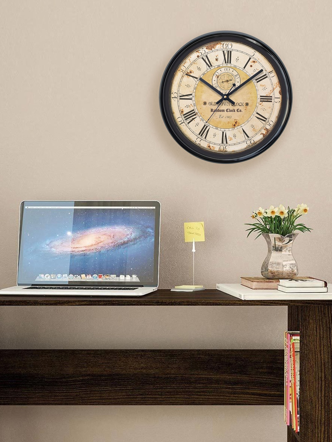 

RANDOM Beige & Black Round Analogue Wall Clock