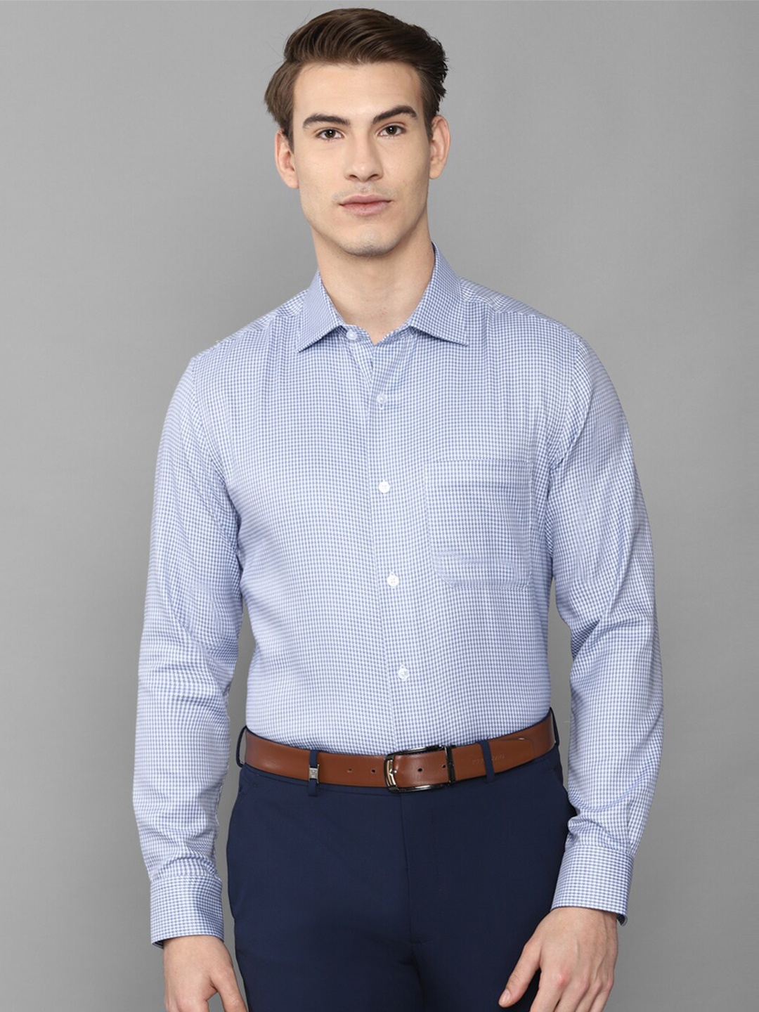 

Louis Philippe Men Blue Micro Checked Formal Shirt