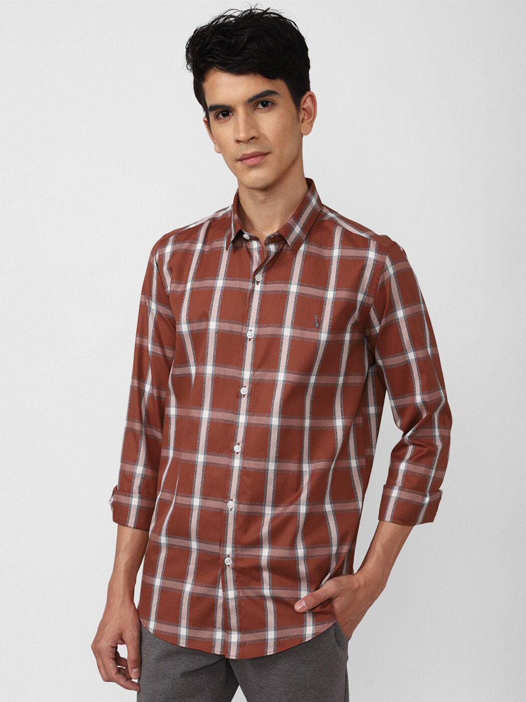 

SIMON CARTER LONDON Men Brown Slim Fit Tartan Checks Checked Casual Shirt