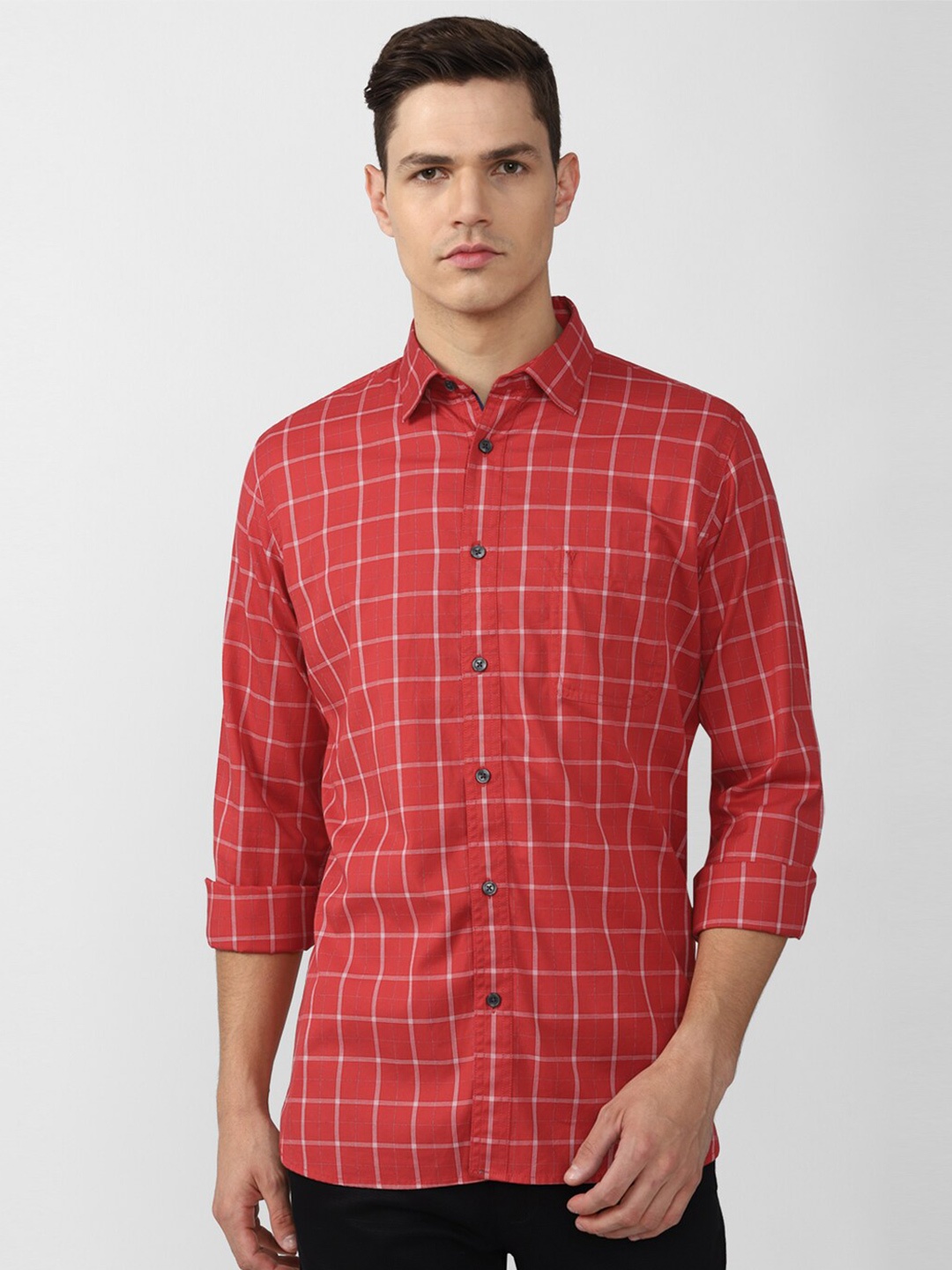 

Van Heusen Sport Men Red Slim Fit Windowpane Checked Casual Shirt