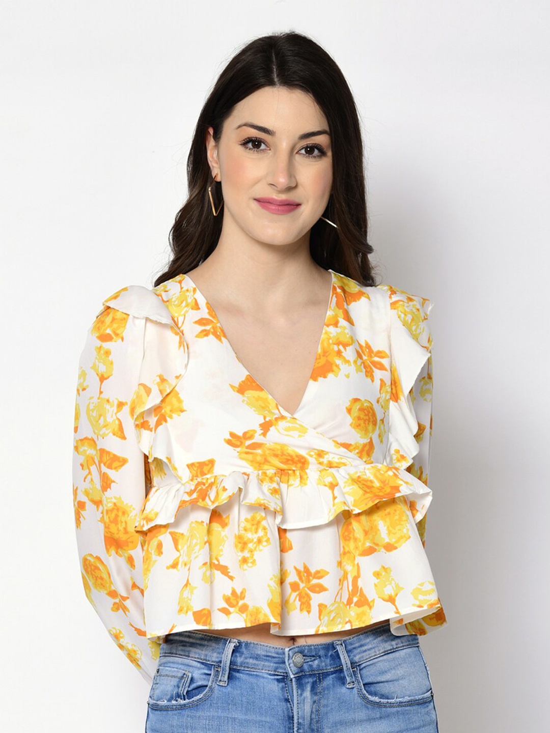 

PRETTY LOVING THING White Floral Print Wrap Top