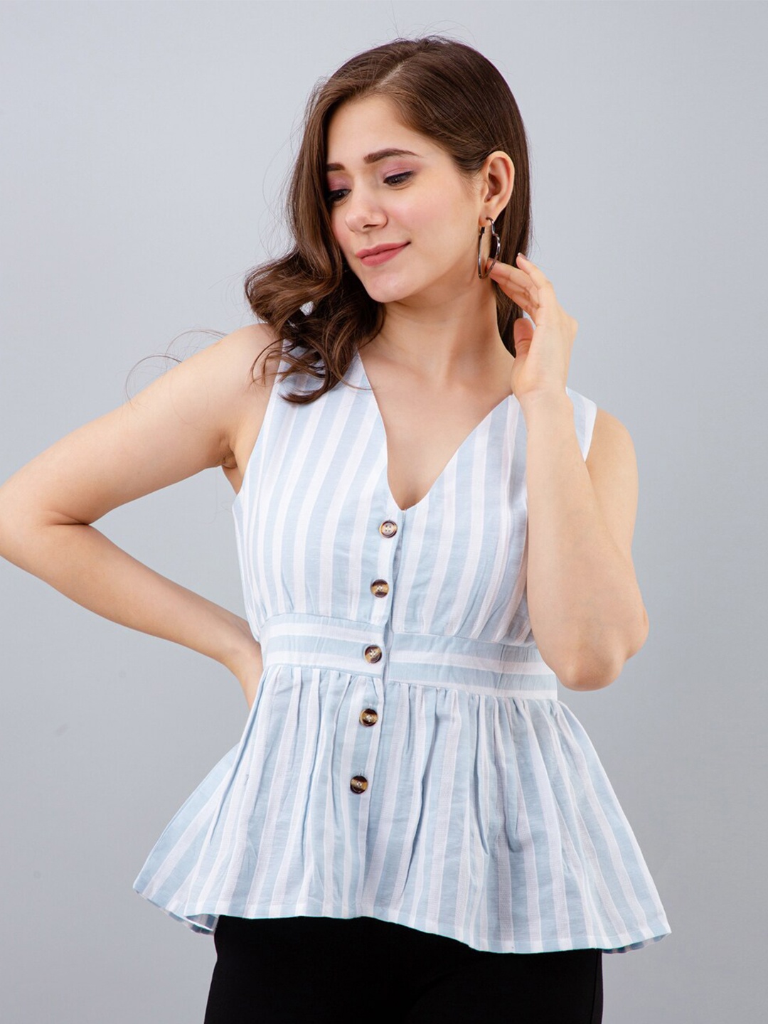 

PRETTY LOVING THING White Striped Peplum Top