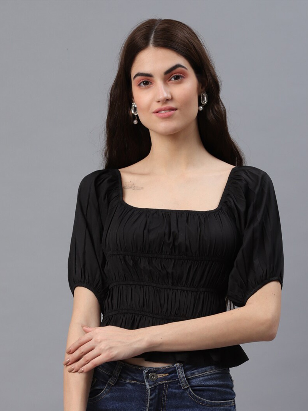 

PRETTY LOVING THING Women Black Crop Top