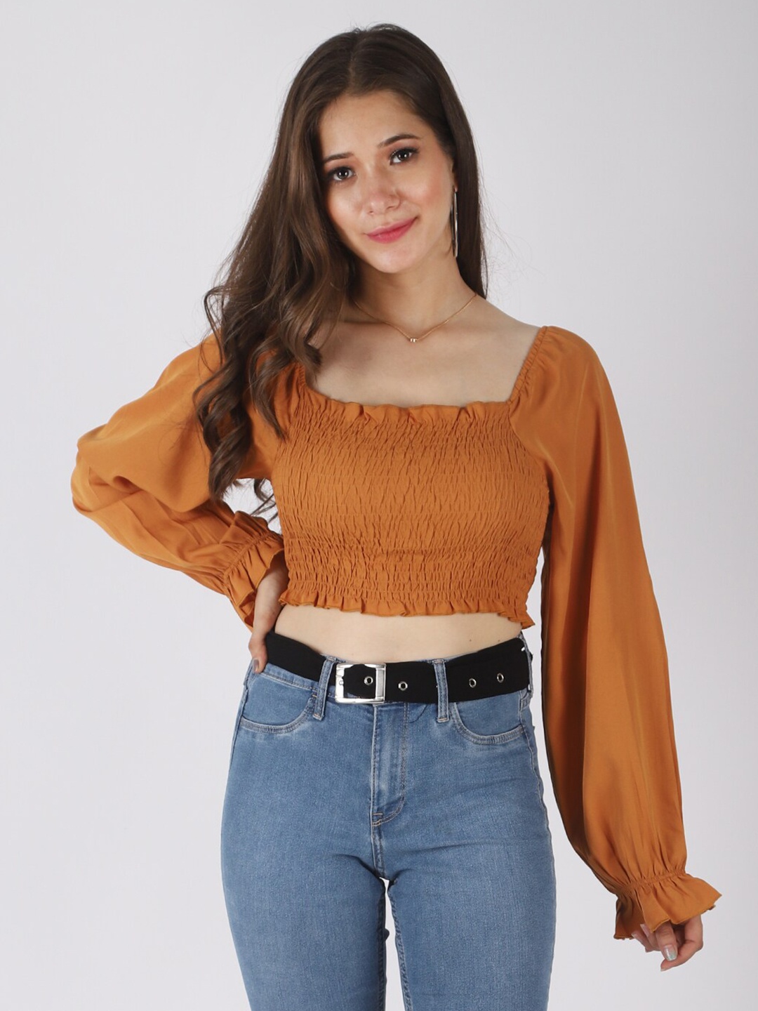 

PRETTY LOVING THING Mustard Yellow Smocking Crop Top