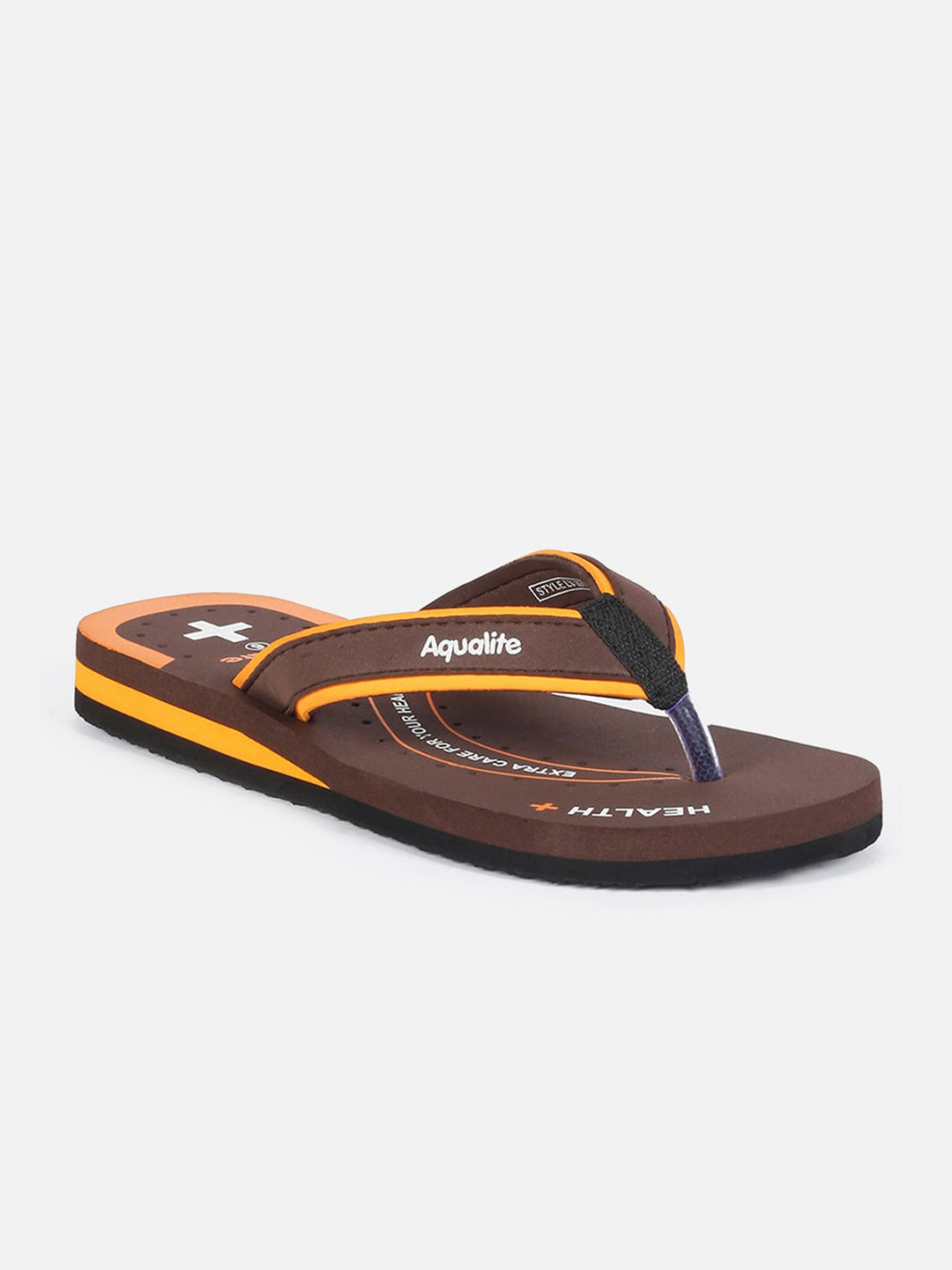 

Aqualite Women Brown & Mustard Printed Rubber Thong Flip-Flops