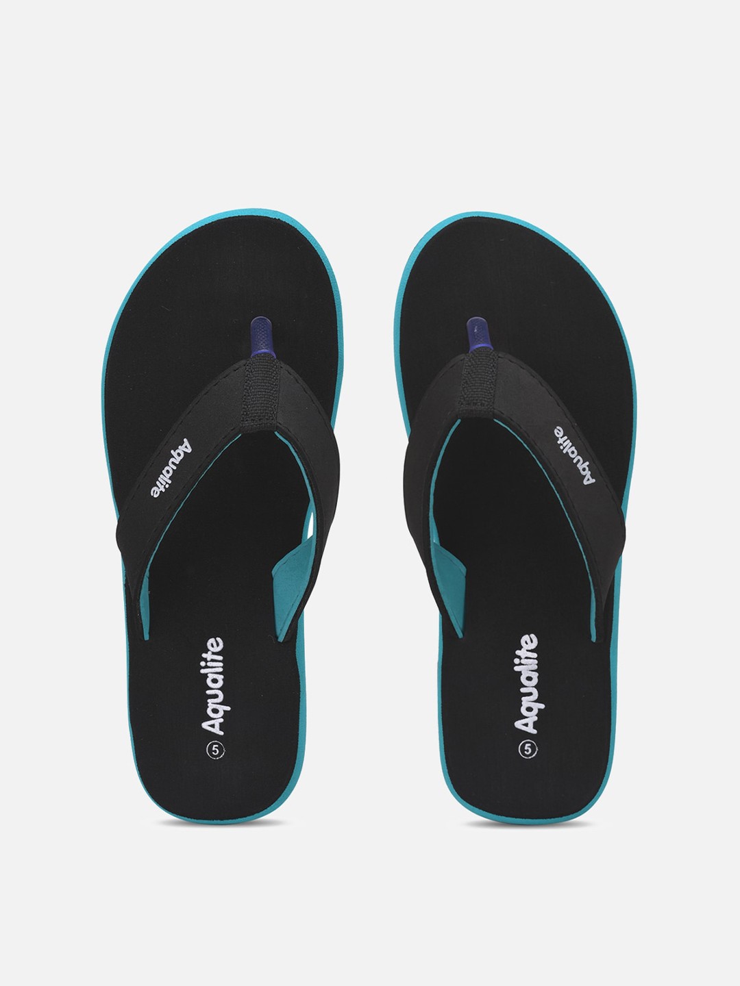 

Aqualite Women Black & Blue Printed Rubber Thong Flip-Flops