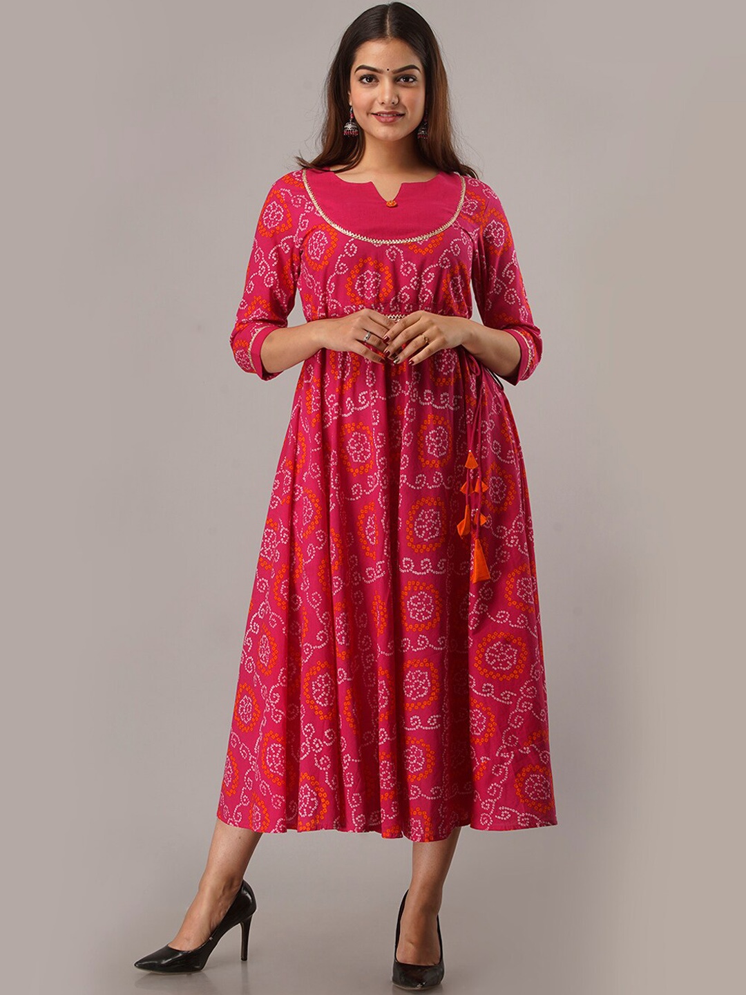 

FABRIC FITOOR Women Pink Ethnic Motifs Printed Keyhole Neck Anarkali Kurta