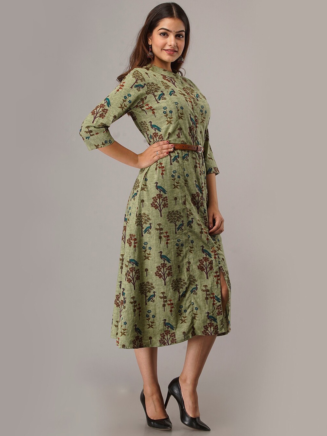 

FABRIC FITOOR Women Green Printed Thread Work Floral Anarkali Kurta