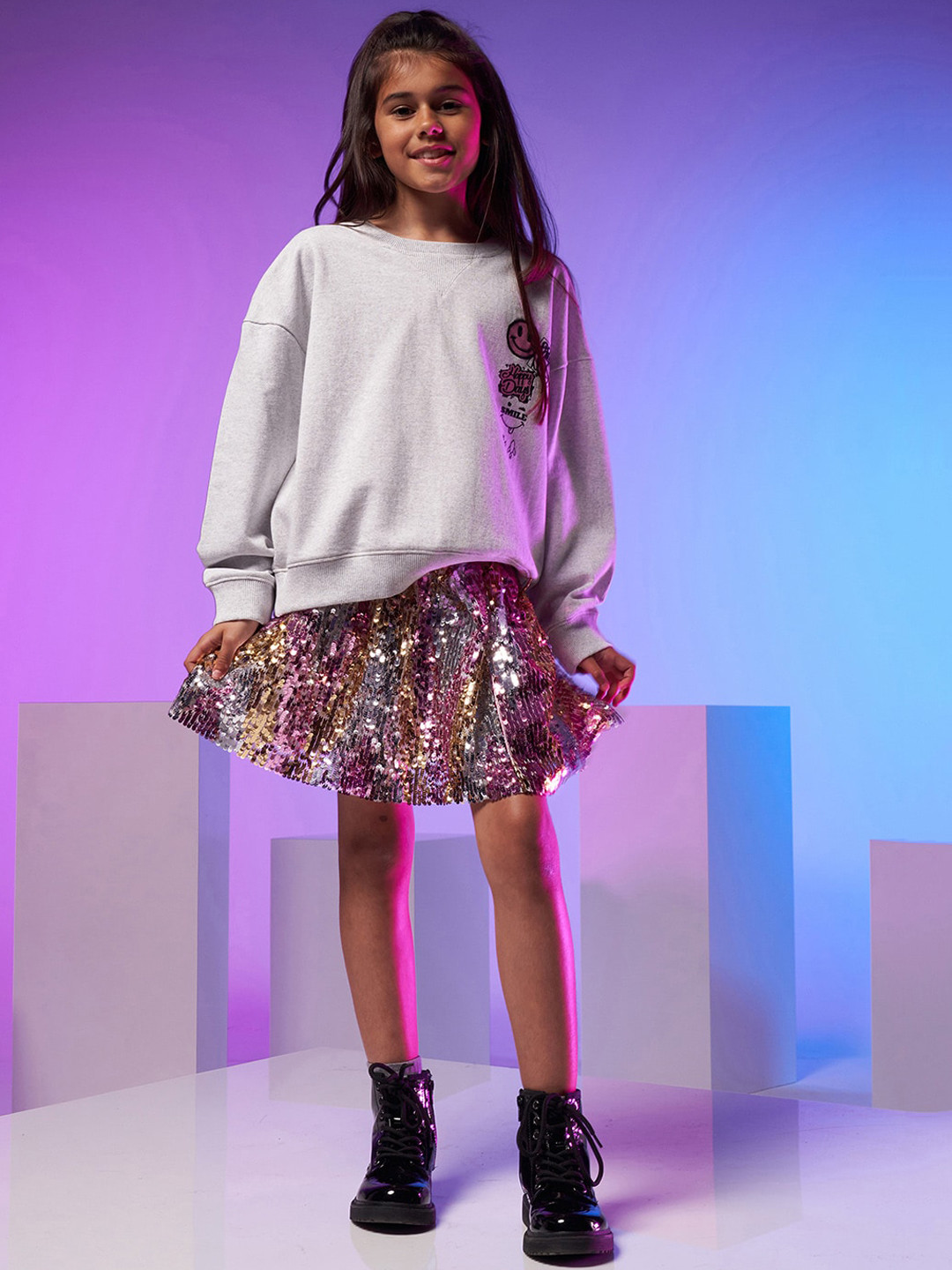 

Angel & Rocket Girls Pink & Gold-Colored Embellished Above Knee A-Line Skirts