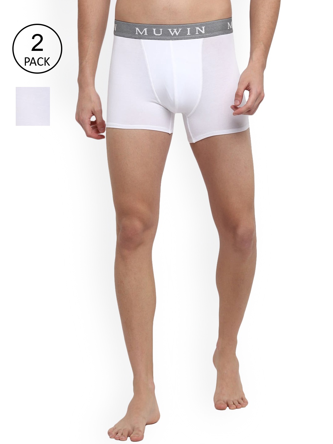 

MUWIN Men Pack Of 2 Striped Printed Trunk, White