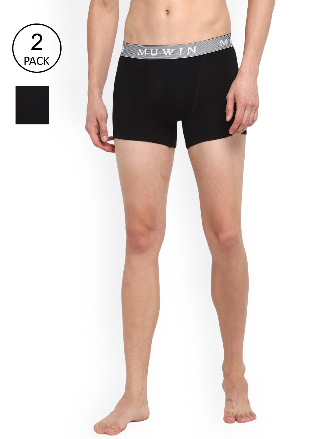 

MUWIN Men Pack Of 2 Black Solid Trunk STRPTRUNKCARBON(L)-PO2