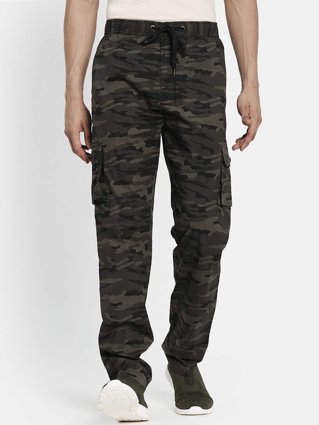 

Octave Men Olive Green Camouflage Printed Cotton Track Pants