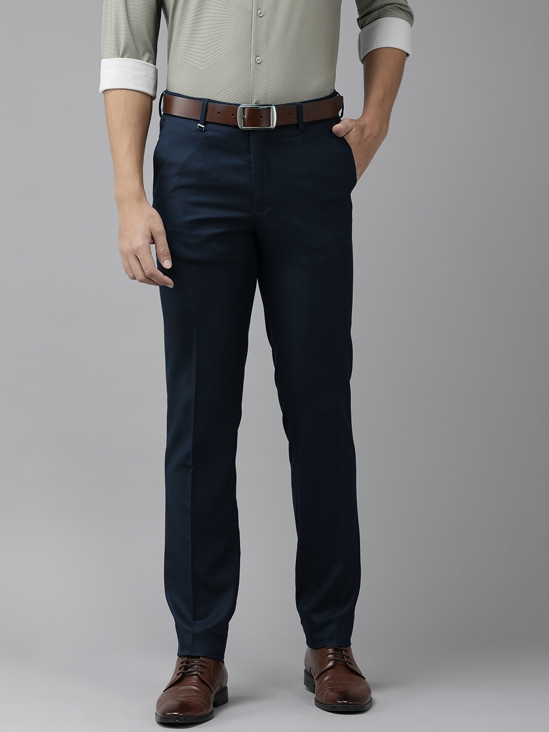 

Van Heusen Men Navy Blue Slim Fit Solid Formal Trousers