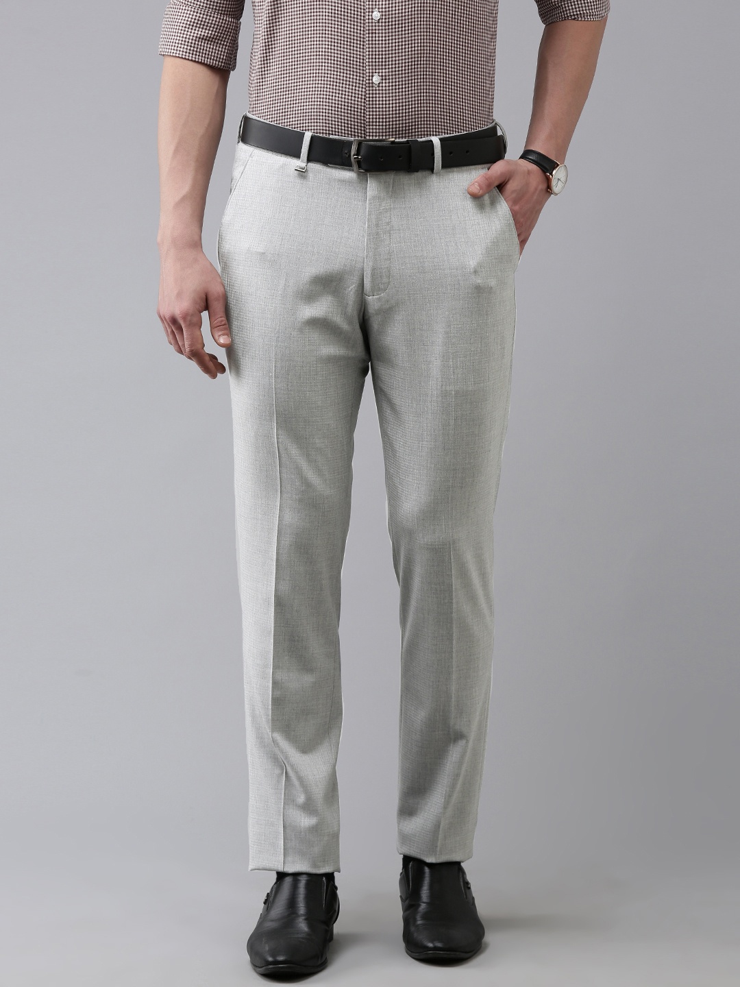 

Van Heusen Men Slim Fit Solid Formal Trousers, Grey