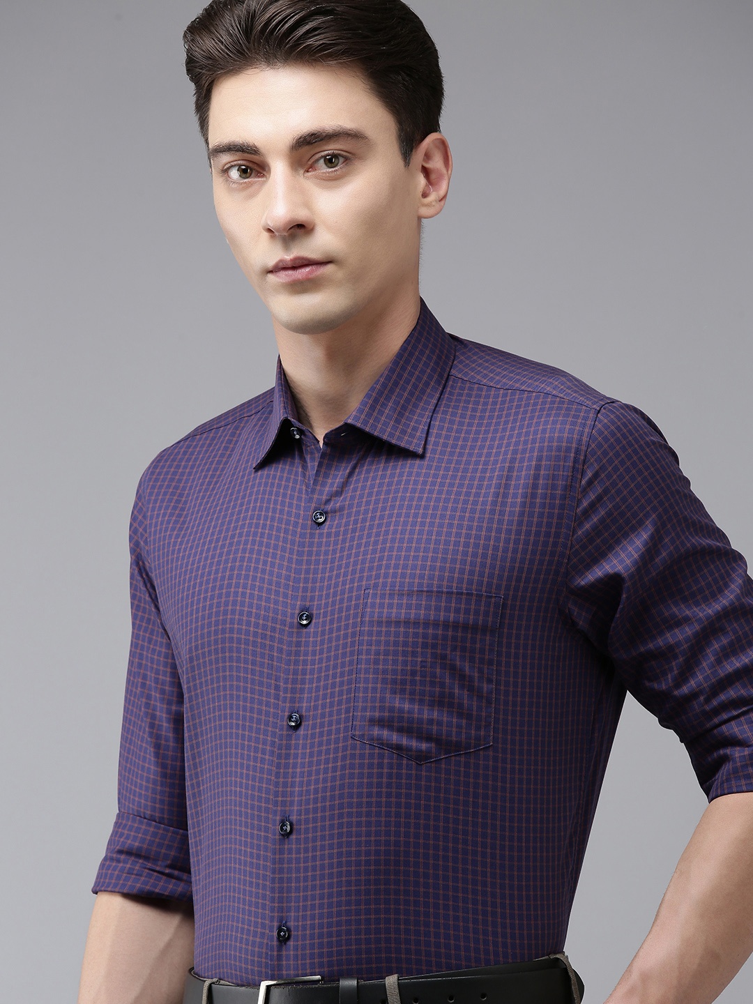 

Van Heusen Men Slim Fit Checked Pure Cotton Formal Shirt, Purple