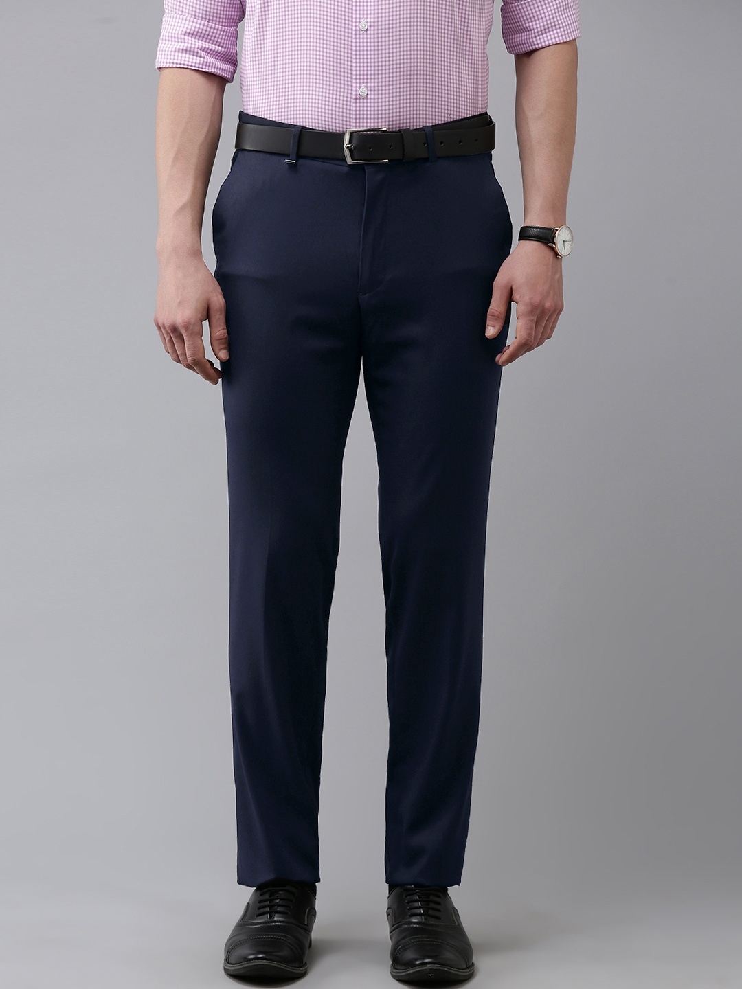 

Van Heusen Men Mid-Rise Slim Fit Formal Trousers, Navy blue